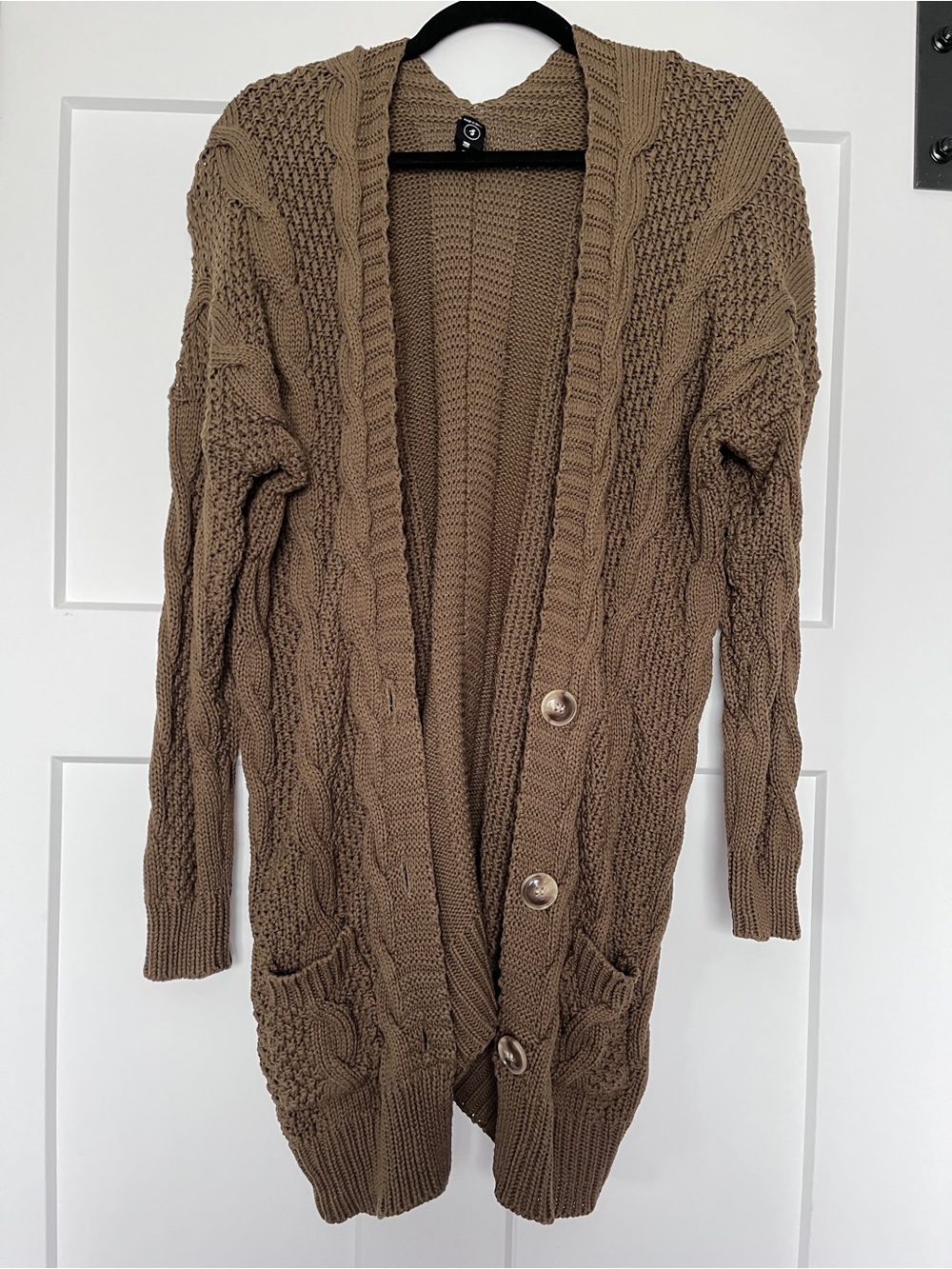 Agnes & Dora Olive Cable Knit Long Cardigan